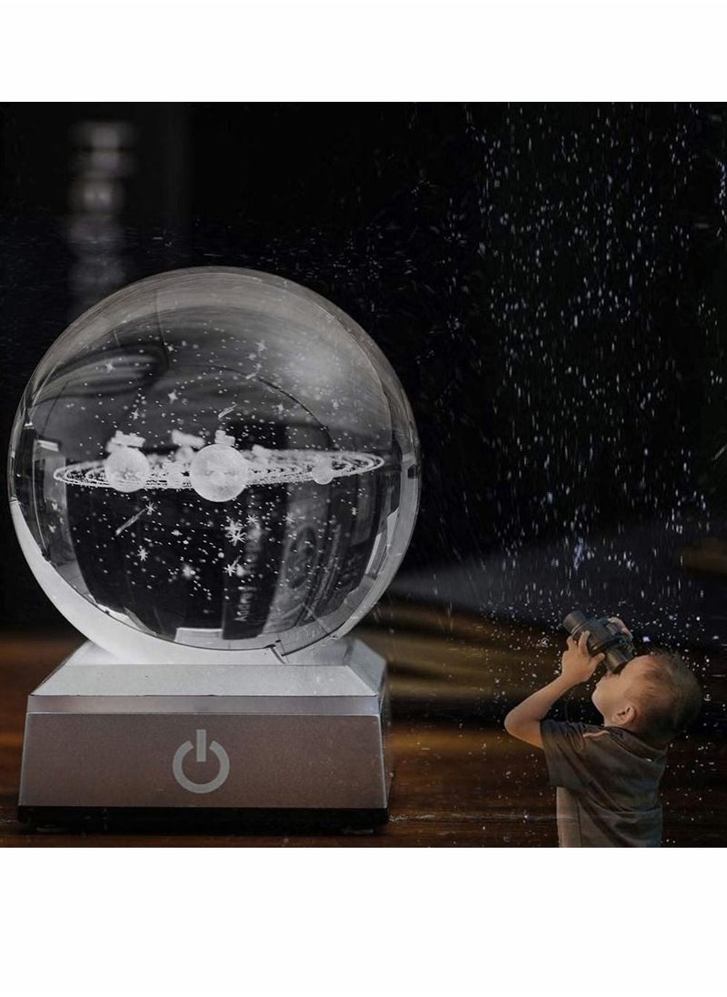Y&D - 3D Solar System Model Crystal Ball 80mm 3.15" Engraved Hologram with Light Up Base Planet Science Astronomy Learning Toys Educational Gift for Kids - Image 1