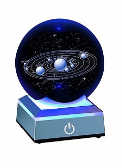 Y&D 3D Solar System Model Crystal Ball 80mm 3.15" Engraved Hologram with Light Up Base Planet Science Astronomy Learning Toys Educational Gift for Kids  - Image 1