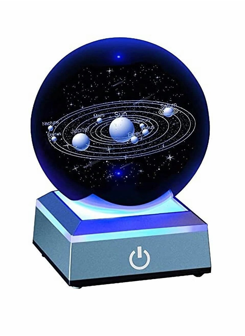 Y&D - 3D Solar System Model Crystal Ball 80mm 3.15" Engraved Hologram with Light Up Base Planet Science Astronomy Learning Toys Educational Gift for Kids - Image 1