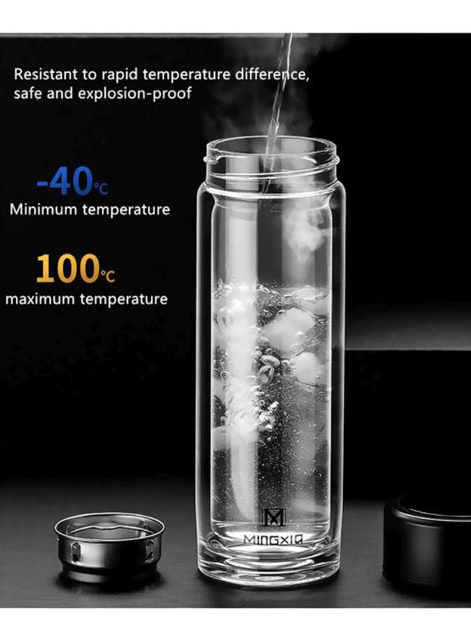 NIBEMINENT Double Glass Thickened Water Cup With Filter Clear/Black 20.5cm - Image 4