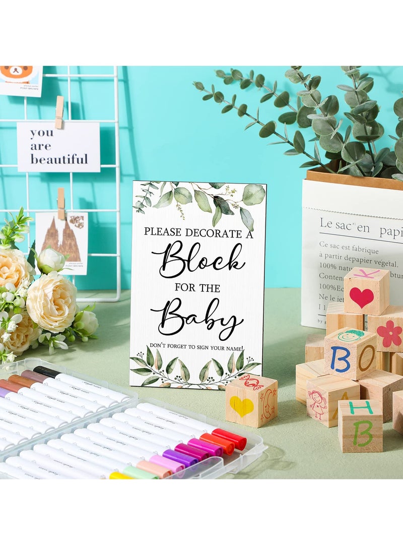 كابتن تيك 75 Pcs Baby Shower Block Games Sign Kit with 50 DIY Blank Wooden Blocks and 24 Acrylic Markers for Party Decoration - Image 4