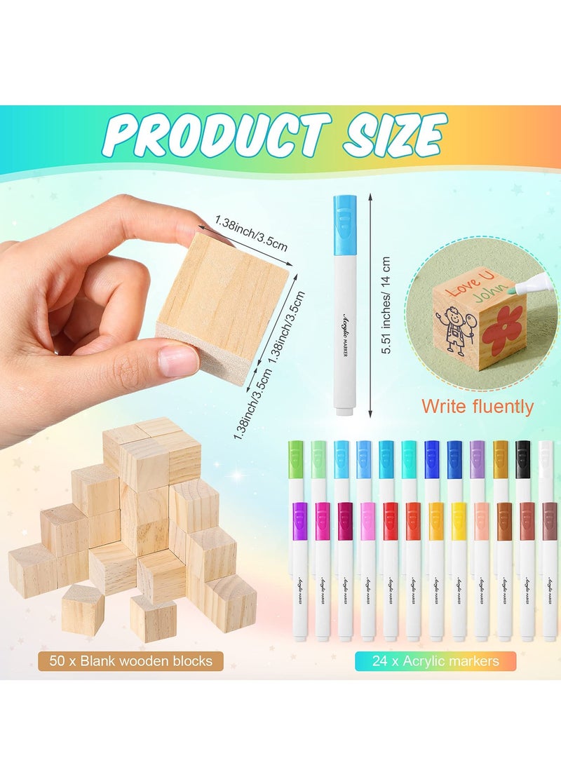 كابتن تيك 75 Pcs Baby Shower Block Games Sign Kit with 50 DIY Blank Wooden Blocks and 24 Acrylic Markers for Party Decoration - Image 3