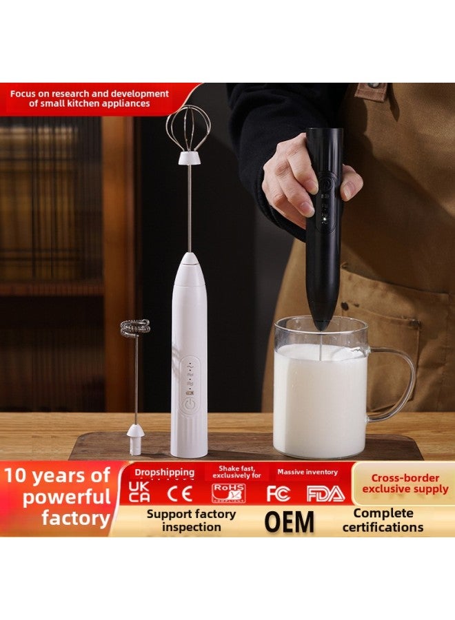 Electric Milk Beater Stainless Steel Coffee Cream Rechargeable Milk Beater Egg Beater Portable Blender-Color:Bubble Head Beat Egg Head (default Hair White)  - Image 2