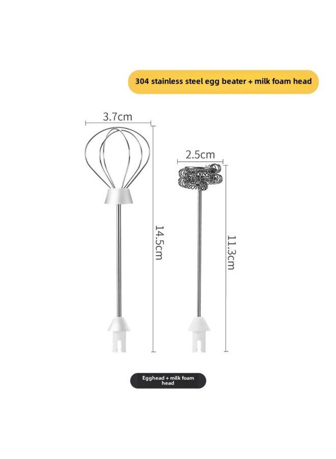 Electric Milk Beater Stainless Steel Coffee Cream Rechargeable Milk Beater Egg Beater Portable Blender-Color:Bubble Head Beat Egg Head (default Hair White)  - Image 1