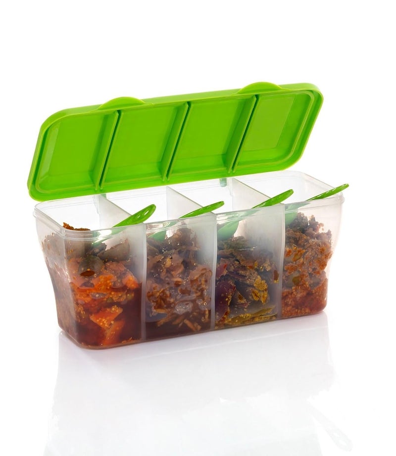 OLMARTT KITCHENWARE Sr Plastic 4 in 1 Multipurpose Masala Box for Kitchen Spice Boxes for Kitchen Transparent 4 Compartment Storage Containers Airtight Grocery Cereal1800 Ml with 4 Spoons (Multicolor) - Image 4