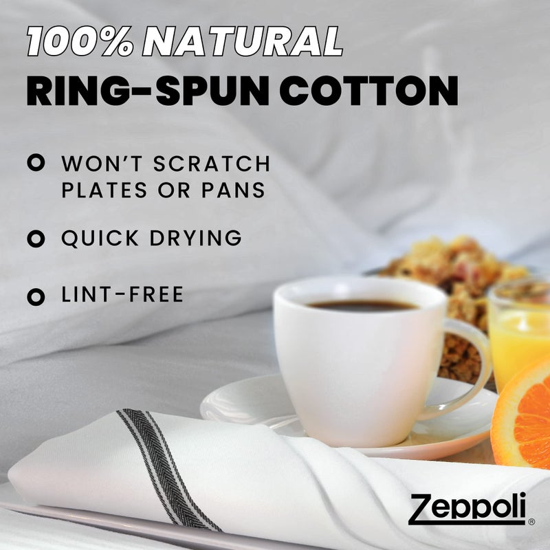 Zeppoli Classic Kitchen Towels - 15 Pack 100% Natural Cotton Kitchen Towel Set  Reusable Wash Cloths  Absorbent Dish Towels  Machine Washable Hand Towels  Kitchen Essentials  14  x 25   Black Striped - Image 3