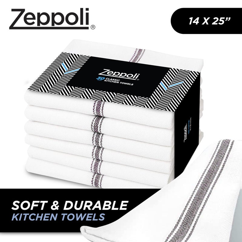 Zeppoli Classic Kitchen Towels - 15 Pack 100% Natural Cotton Kitchen Towel Set  Reusable Wash Cloths  Absorbent Dish Towels  Machine Washable Hand Towels  Kitchen Essentials  14  x 25   Black Striped - Image 2