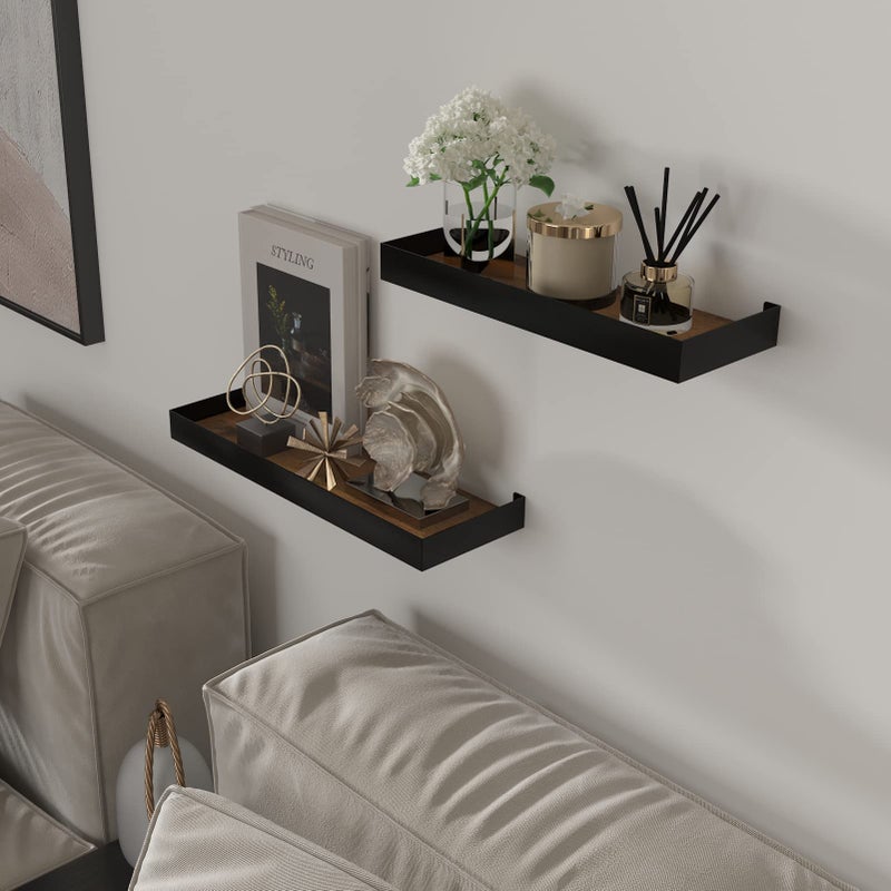 RLAVBL Wall Shelves Set of 2, Rustic Storage Wood Wall Mounted Floating Shelves for Bedroom Living Room Kitchen - Image 4