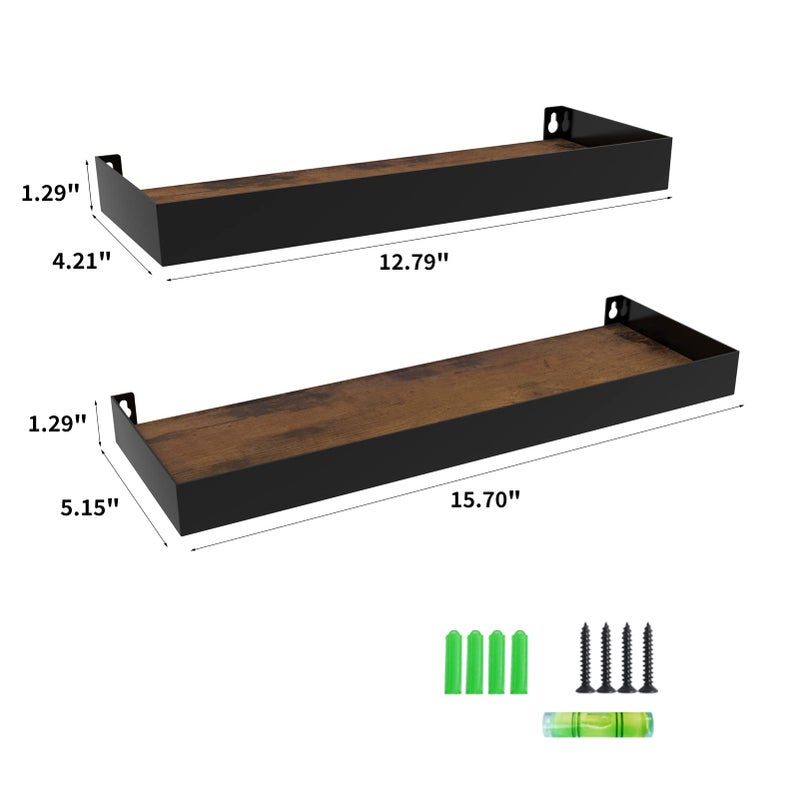RLAVBL Wall Shelves Set of 2, Rustic Storage Wood Wall Mounted Floating Shelves for Bedroom Living Room Kitchen - Image 2