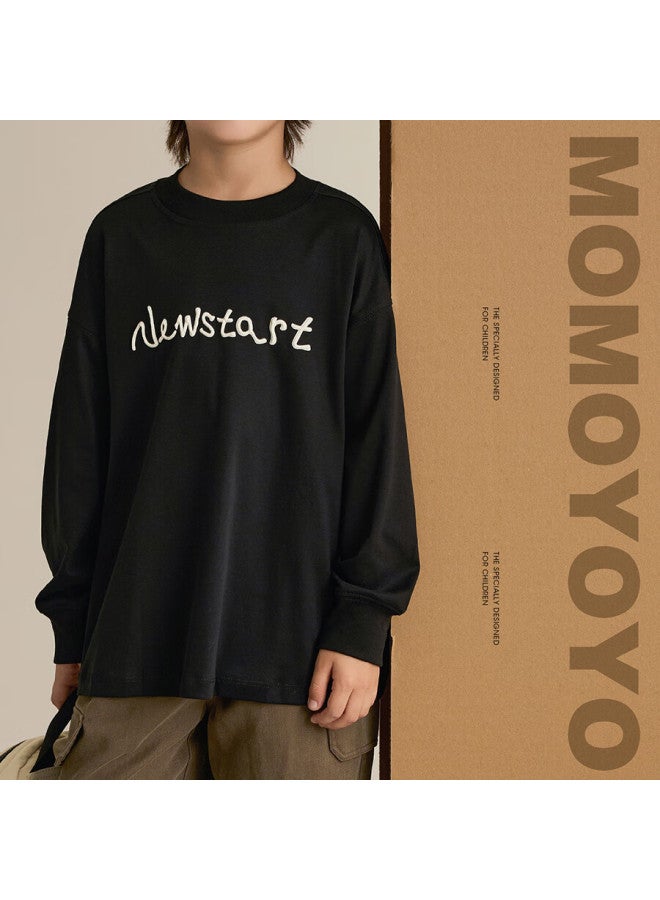 Chenchenma Oversized Liquid Ammonia Long Sleeve T-shirt Autumn Stylish Letter Print Loose Pure Cotton Parent-child Top 8390d - Image 1