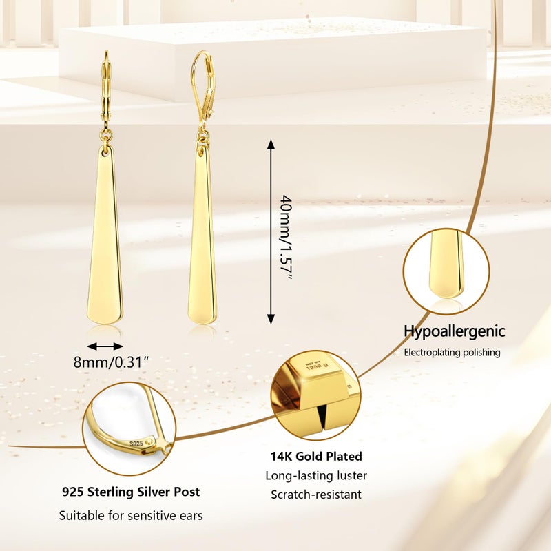 ALEXCRAFT 14K Gold Long Dangle Earrings for Women Hypoallergenic Drop Leverback Earrings Trendy Gold Plated Lightweight Drop Earings for Women Jewelry Gifts - Image 4