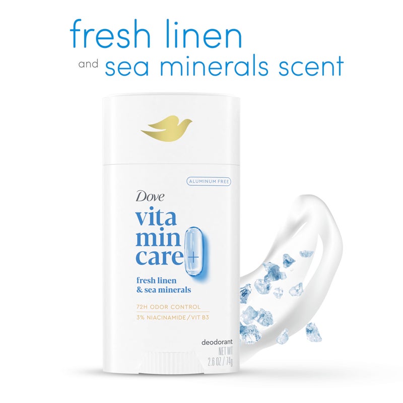 Dove VitaminCare+ Deodorant Stick Fresh Linen & Sea Mineral Aluminum Free 2.6 oz - Image 2