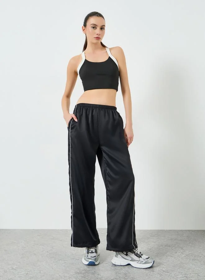 Styli Active Black Dual Side Stripe Toggle Adjuster Straight Pants