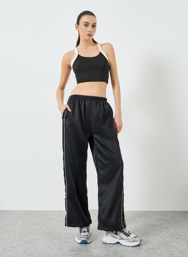 Styli Active Black Dual Side Stripe Toggle Adjuster Straight Pants - Image 2