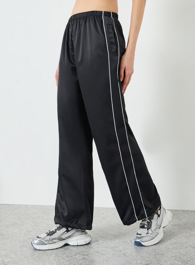 Styli Active Black Dual Side Stripe Toggle Adjuster Straight Pants - Image 1