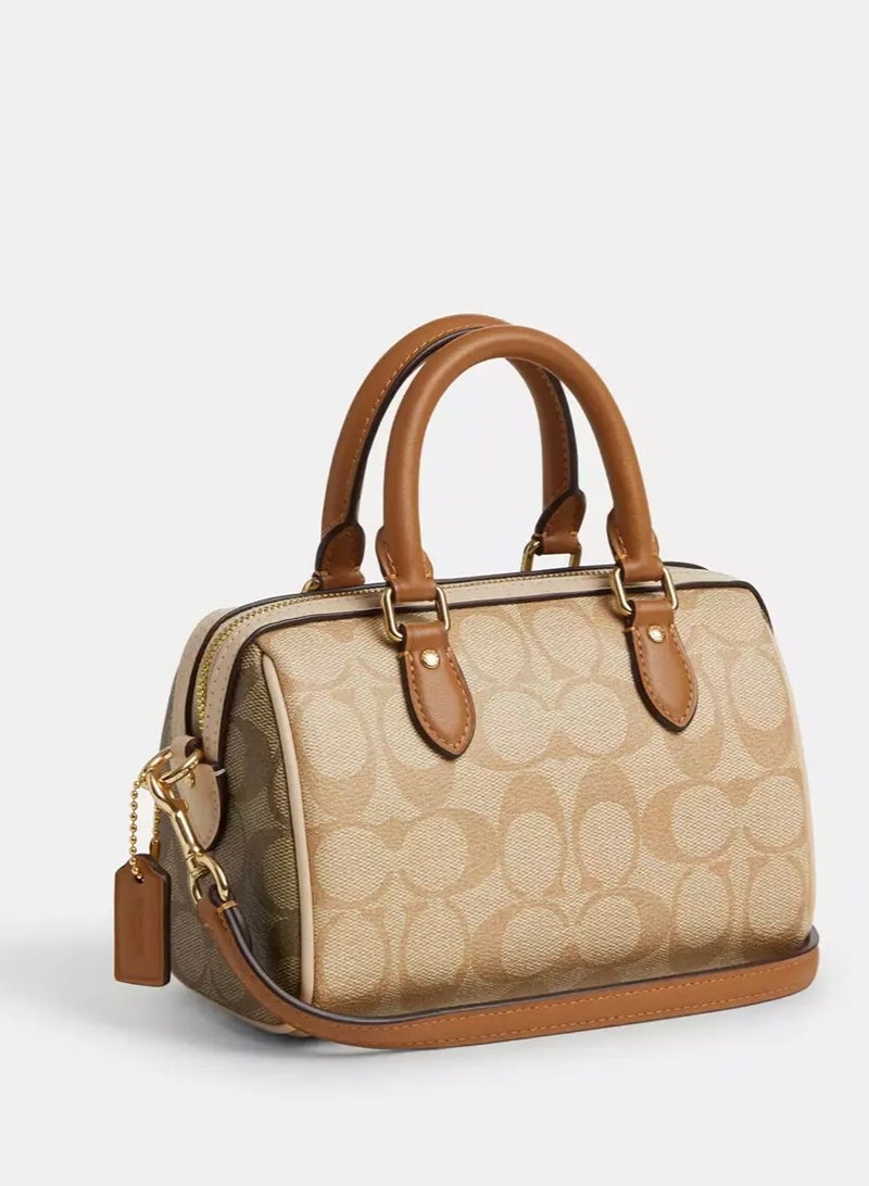 coachoutlet Coach Mini Rowan Satchel Bag In Signature Canvas, Women's Tote Bag, Women's Shoulder Bag, Women's Hand Bag, Women's Travel Bag, Beige-Brown 19cm - Image 2