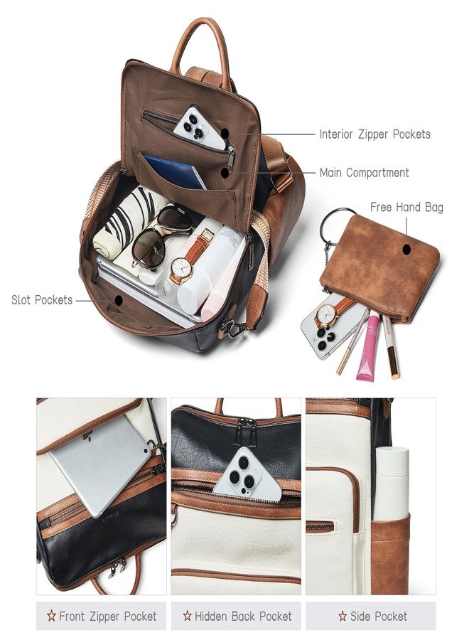 Shrrie Backpack Purse for Women Leather Backpack Fashion Designer Travel Backpack Convertible Shoulder Bag, Black With Brown and White, 12.5 x 5 x 13 inches - Image 5