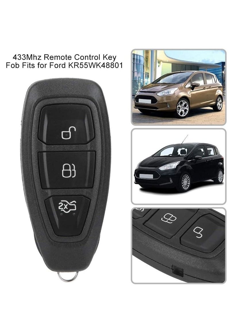 Remote Car Key, 3 Buttons 433Mhz Keyless Entry Remote Control Car Key Fob Fits for Ford KR55WK48801 Replacement