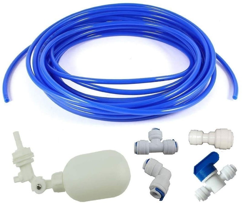 Liimevvon 1/4 inch Tube Float Valve Kit for RO Water Reverse Osmosis System water filter Push in to Connect Pipe Hose Tube Fittings CCK tubeï¼ˆball valve +L+15 feet pipeï¼‰ (blue) - Image 1