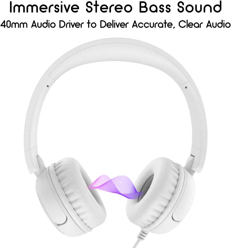 IMYB Kids Headphones, V1 Foldable Headphones for kids, Wired Stereo Tangle-Free On-Ear Headphones for School/Boys/Girls/Toddlers/Childrens/Teens/Ipad/Tablet/Kindle/Phones/Travel/Plane (White) - Image 3