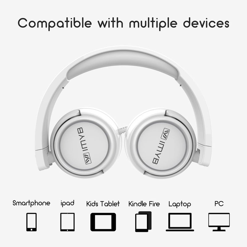 IMYB Kids Headphones, V1 Foldable Headphones for kids, Wired Stereo Tangle-Free On-Ear Headphones for School/Boys/Girls/Toddlers/Childrens/Teens/Ipad/Tablet/Kindle/Phones/Travel/Plane (White) - Image 5