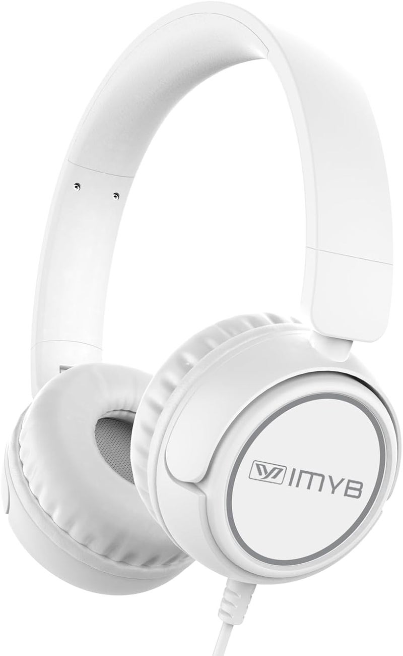 IMYB Kids Headphones, V1 Foldable Headphones for kids, Wired Stereo Tangle-Free On-Ear Headphones for School/Boys/Girls/Toddlers/Childrens/Teens/Ipad/Tablet/Kindle/Phones/Travel/Plane (White) - Image 1