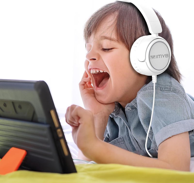 IMYB Kids Headphones, V1 Foldable Headphones for kids, Wired Stereo Tangle-Free On-Ear Headphones for School/Boys/Girls/Toddlers/Childrens/Teens/Ipad/Tablet/Kindle/Phones/Travel/Plane (White) - Image 2