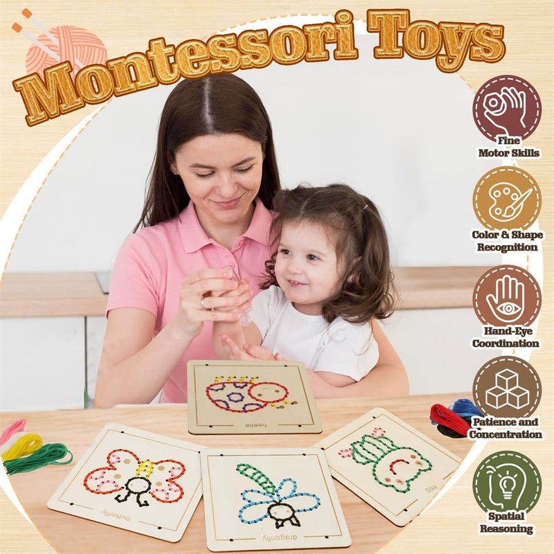 Wooden Lacing Activity Kit - Fine Motor Skill Development and Creative Threading Set for Kids - Image 3