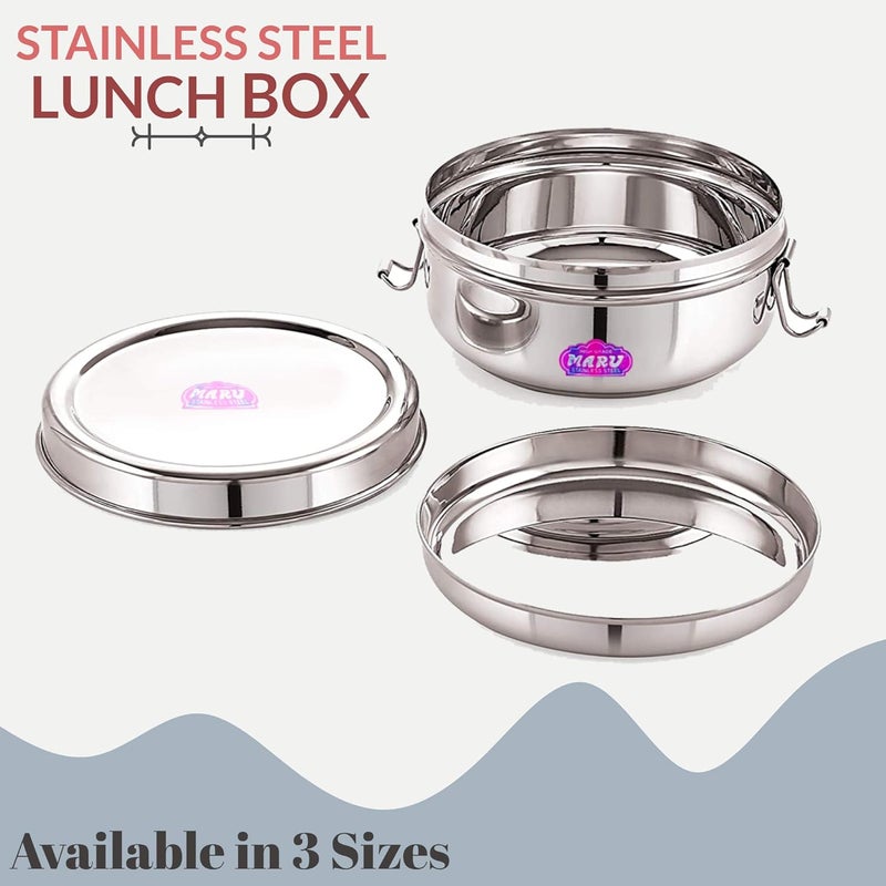 MARU Stainless Steel Lunch Box Set of 2 400ml Each Office Lunch Box with Steel Partition Plate Locking Clips Tiffin Box for Office Men Women - Image 5