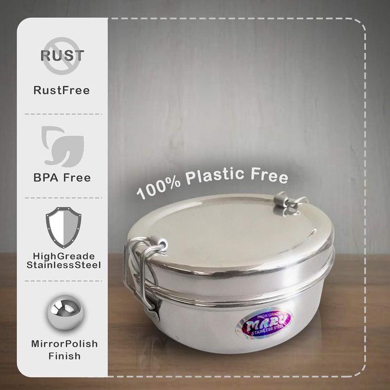 MARU Stainless Steel Lunch Box Set of 2 400ml Each Office Lunch Box with Steel Partition Plate Locking Clips Tiffin Box for Office Men Women - Image 4