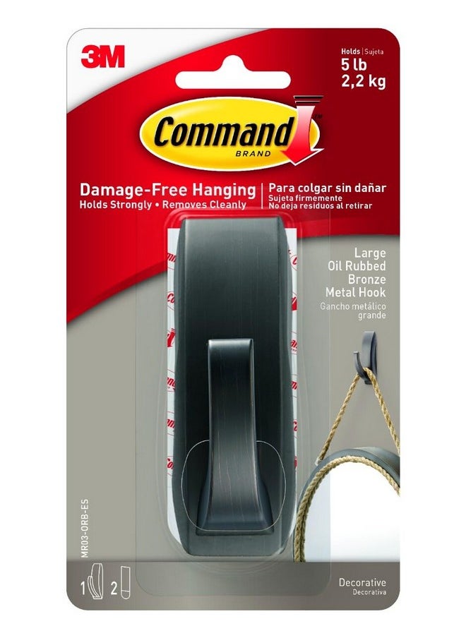Command Command Large Modern Reflections Metal Hook, Holds up to 5 lb, Oil Rubbed Bronze, 1 Wall Hook with 2 Command Strips, Damage Free Hanging Hooks for Hanging Decorations in Living Spaces  - Image 1