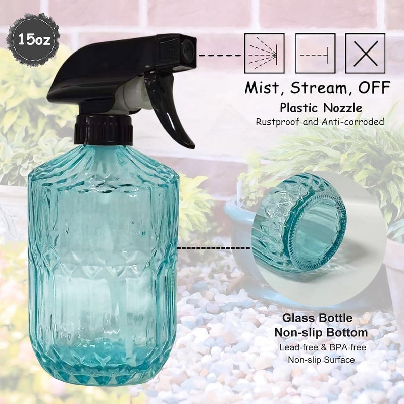 YYTSGG Glass Plant Mister Bottle, 15oz Refillable Water Spray Bottle with Adjustable Mist Nozzle for Indoor Flowers, Outdoor Gardening, Cleaning, Hair and Pets Care (Blue) - Image 3
