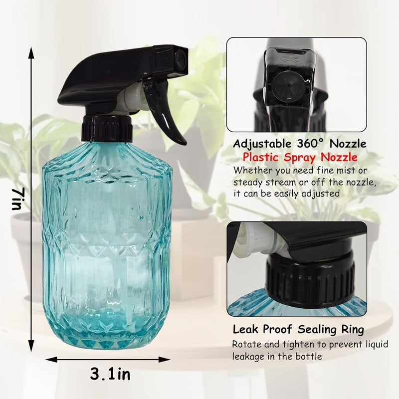 YYTSGG Glass Plant Mister Bottle, 15oz Refillable Water Spray Bottle with Adjustable Mist Nozzle for Indoor Flowers, Outdoor Gardening, Cleaning, Hair and Pets Care (Blue) - Image 2