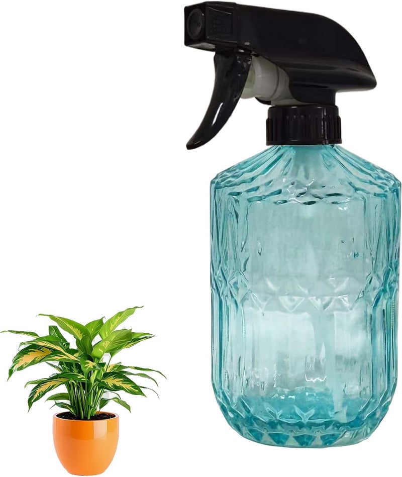 YYTSGG Glass Plant Mister Bottle, 15oz Refillable Water Spray Bottle with Adjustable Mist Nozzle for Indoor Flowers, Outdoor Gardening, Cleaning, Hair and Pets Care (Blue) - Image 1