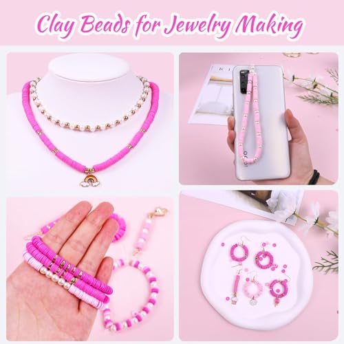 Hudux 3500PCS Pink Clay Beads for Bracelet Making Kit, Heishi Bead for Jewelry Making, Friendship Bracelet Kit, Spacer Beads for Adult Necklace Earring DIY - Image 3