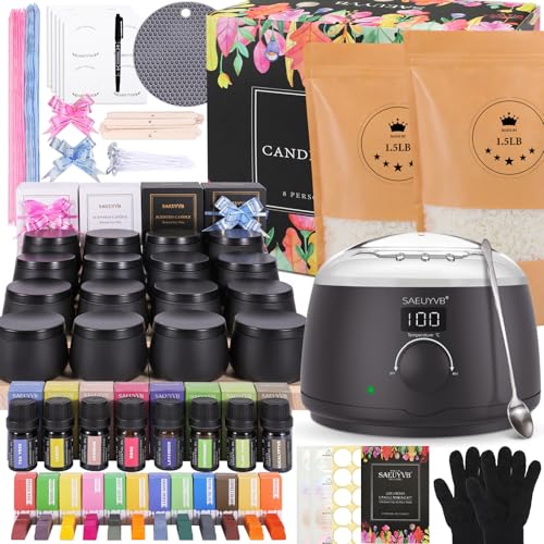 SAEUYVB Candle Making Kit for Adults with Hot Plate DIY Starter Soy Candle Making SuppliesKit Perfect as Home DecorationsBlack - Image 1