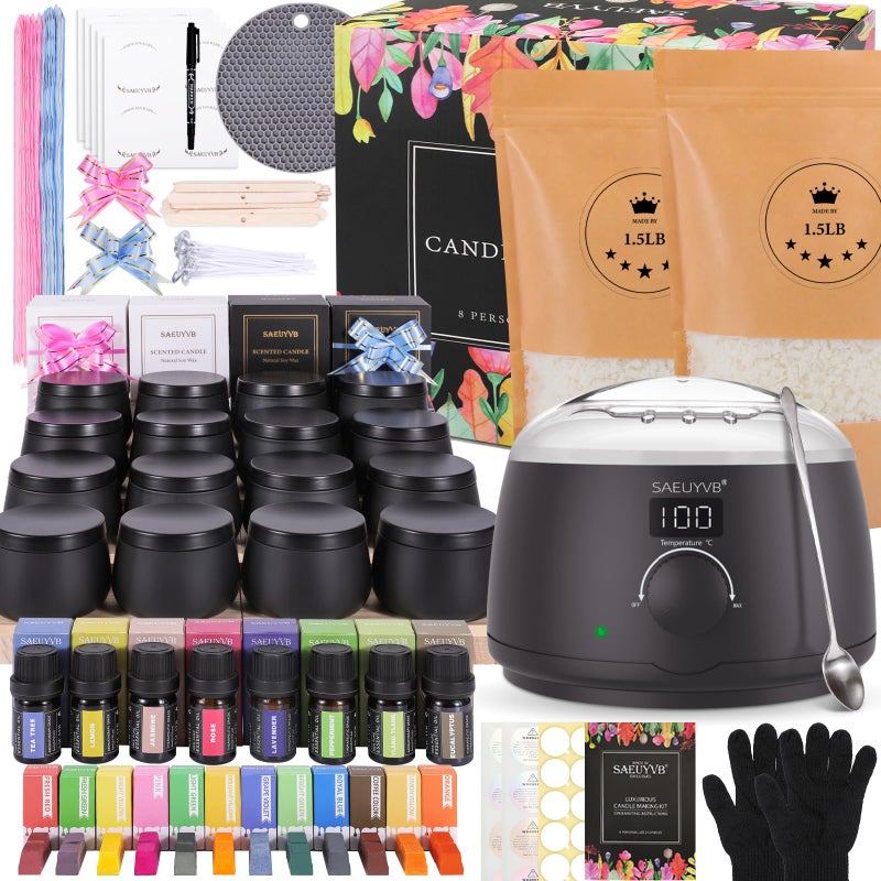 SAEUYVB Candle Making Kit for Adults with Hot Plate DIY Starter Soy Candle Making SuppliesKit Perfect as Home DecorationsBlack - Image 3