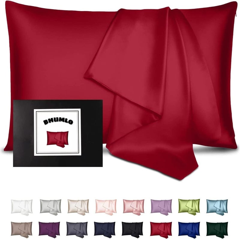 BHUMLO Satin Silk Pillow Covers for Hair | Satin Pillow Covers for Hair and Skin 2Pack | Silk Pillow Case (maroon) - Image 1