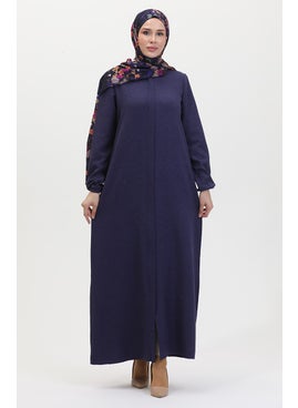 Sefa Merve Pocket Abaya 24017-05 Navy Blue  - Image 2