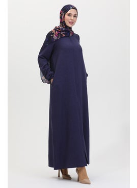 Sefa Merve Pocket Abaya 24017-05 Navy Blue  - Image 3