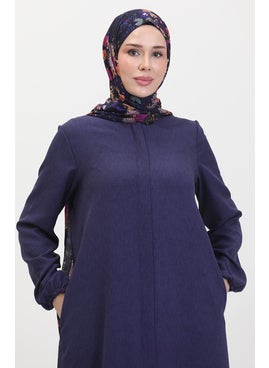 Sefa Merve Pocket Abaya 24017-05 Navy Blue  - Image 4