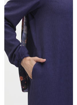 Sefa Merve Pocket Abaya 24017-05 Navy Blue  - Image 5