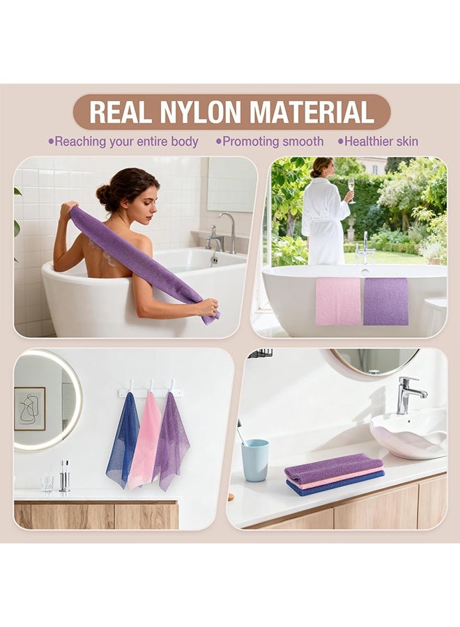 3 Pcs Blue, Pink, Purple Extra Long 31.4" L x 11.81" W African Net Sponge & Loofah Back Scrubber, Exfoliating Washcloth & Body Scrubber for Shower - Image 3