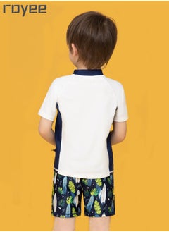 Royee 3-Piece Boys Split short Sleeved Swimsuit With Swim Cap Suit for Toddler/Junior/Youth Aged 2-12 Years boys， 0 formaldehyde, 0 bleach, and 0 fluorescent agent  - Image 3
