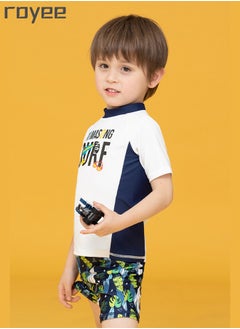 Royee 3-Piece Boys Split short Sleeved Swimsuit With Swim Cap Suit for Toddler/Junior/Youth Aged 2-12 Years boys， 0 formaldehyde, 0 bleach, and 0 fluorescent agent  - Image 2