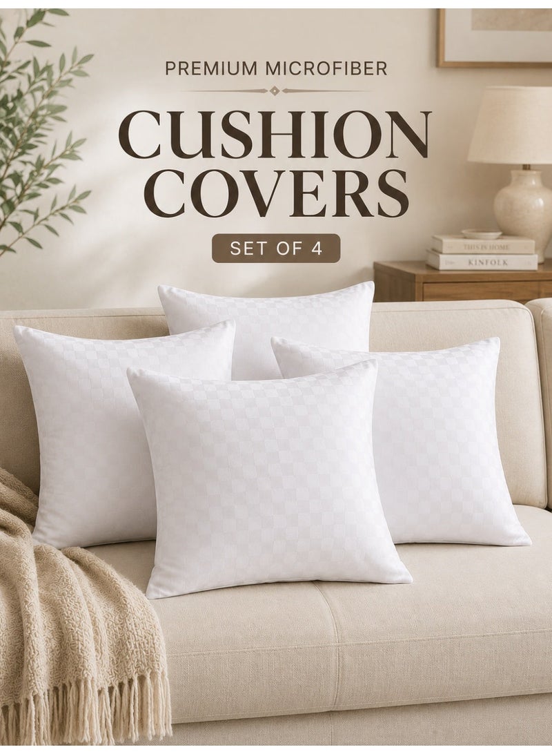 Eworld 4-Piece Cushion Cover Set, Ultra Soft Microfiber, Mini Check Print, Breathable & Fade Resistant, Machine Washable Cushion Covers, Available in 2 Sizes - Image 1
