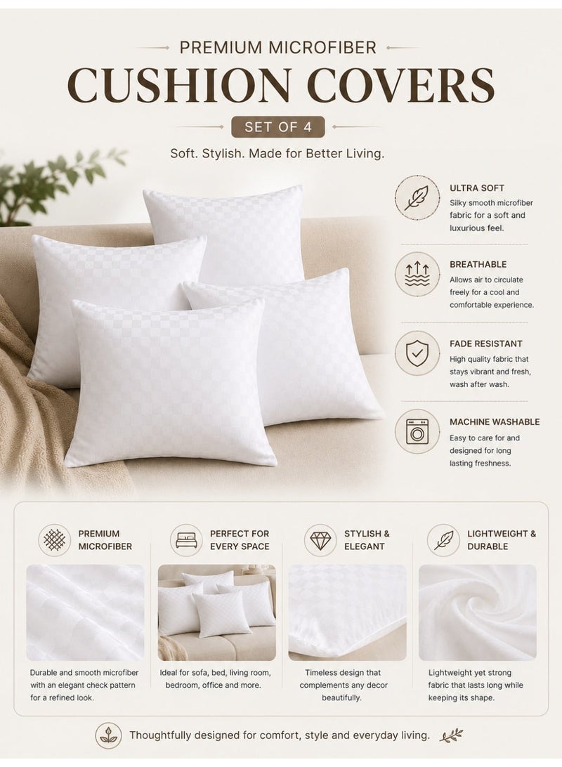 Eworld 4-Piece Cushion Cover Set, Ultra Soft Microfiber, Mini Check Print, Breathable & Fade Resistant, Machine Washable Cushion Covers, Available in 2 Sizes - Image 5