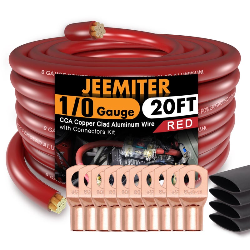 10 Gauge Wire 20ft Copper Clad Aluminum CAA Car Amplifier Power Ground CablePrimary Automotive Wire Battery Cable Car Audio Speaker Stereo with Lugs Terminal Connectors and Heat Shrink Tube