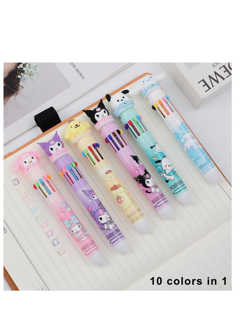 6pcs Kitty Cat 10-in-1 Multicolor Ballpoint Pen Cute 10-Color Retractable Ballpoint Pens for Office School Supplies Students Children Gift (Pen-10 in 1 B)
