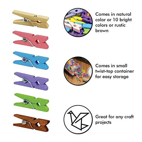 Millennial Essentials Mini Wooden Clothespins With Jute Twine, 250pcs, 1 Inch Photo Paper Peg Pin Craft Clips With 66ft Natural Twine for Scrapbooking, Arts & Crafts, Hanging Photos (Natural Color) - Image 2